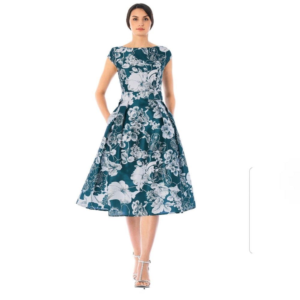 eSHAKTI QUINCY DRESS SIZE 12 FLORAL TEAL & WHITE